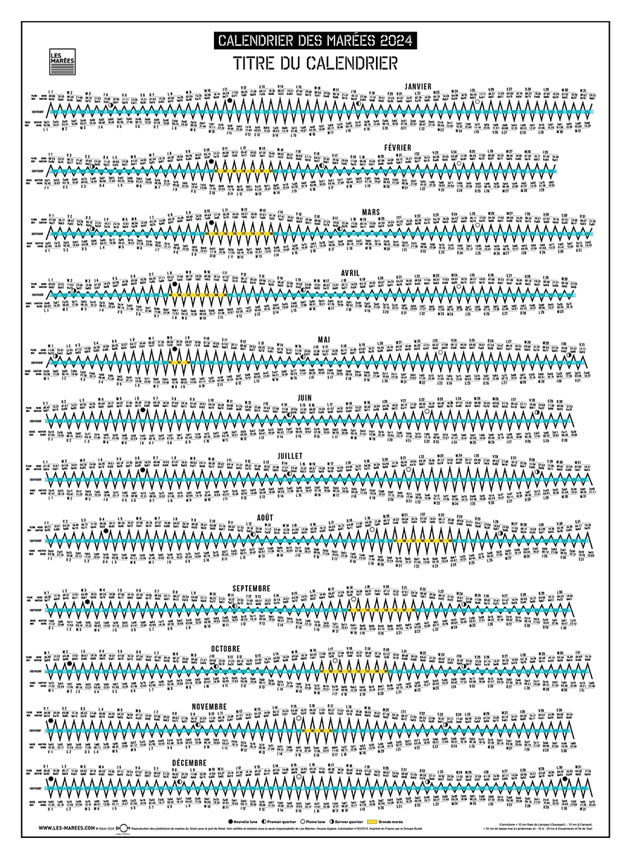 Image du calendrier des marées grand format en poster fond blanc