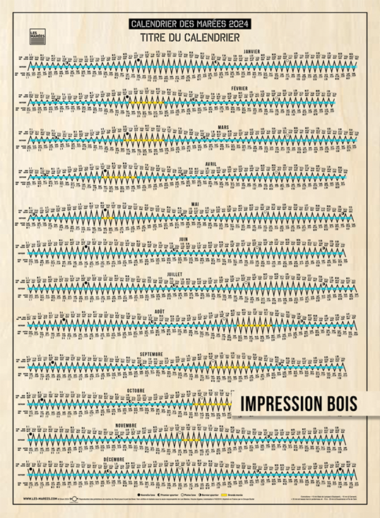 Image du calendrier des marées imprimé sur bois naturel