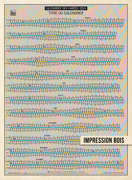 Image du calendrier des marées imprimé sur bois modèle pop